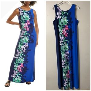 Tommy Bahama Orchid Grove Maxi Floral Dress Schoop Neck Sleeveless Blue XL NWT